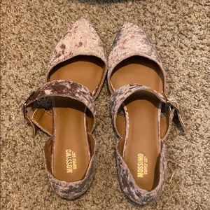 Pink velvet flats